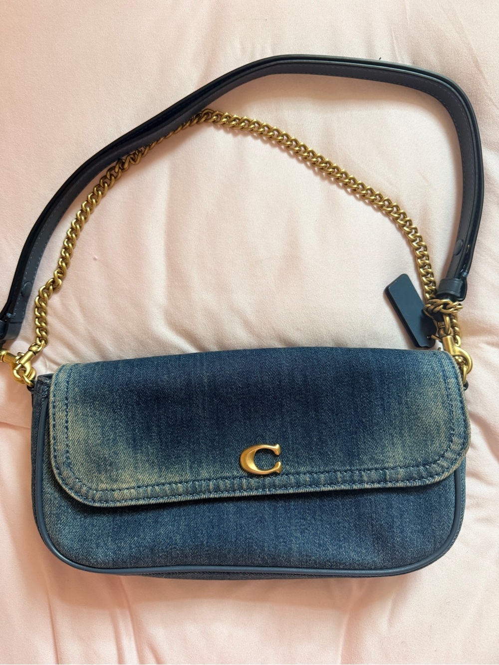 Coach Blue Denim Shoulder Bag with Gold Hardware
